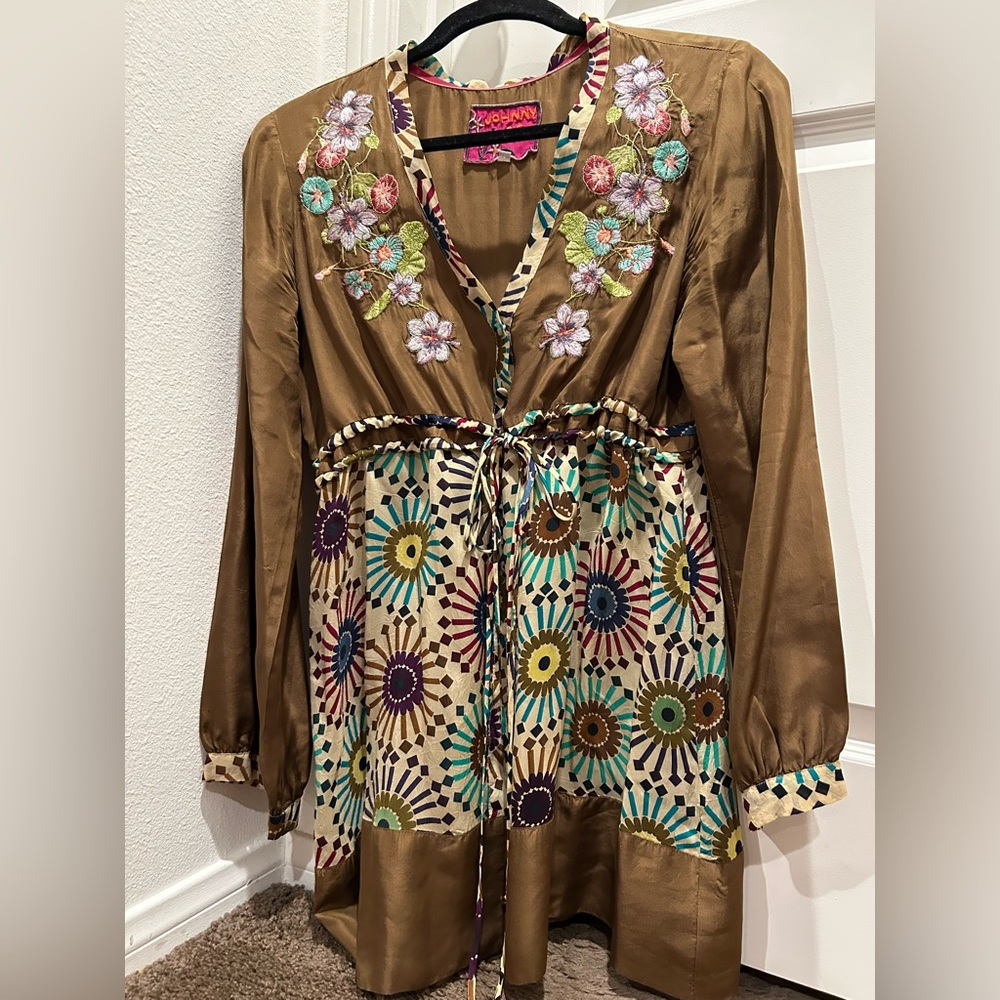 Johnny Was Sami Tunic Floral Embroidered Blouse M